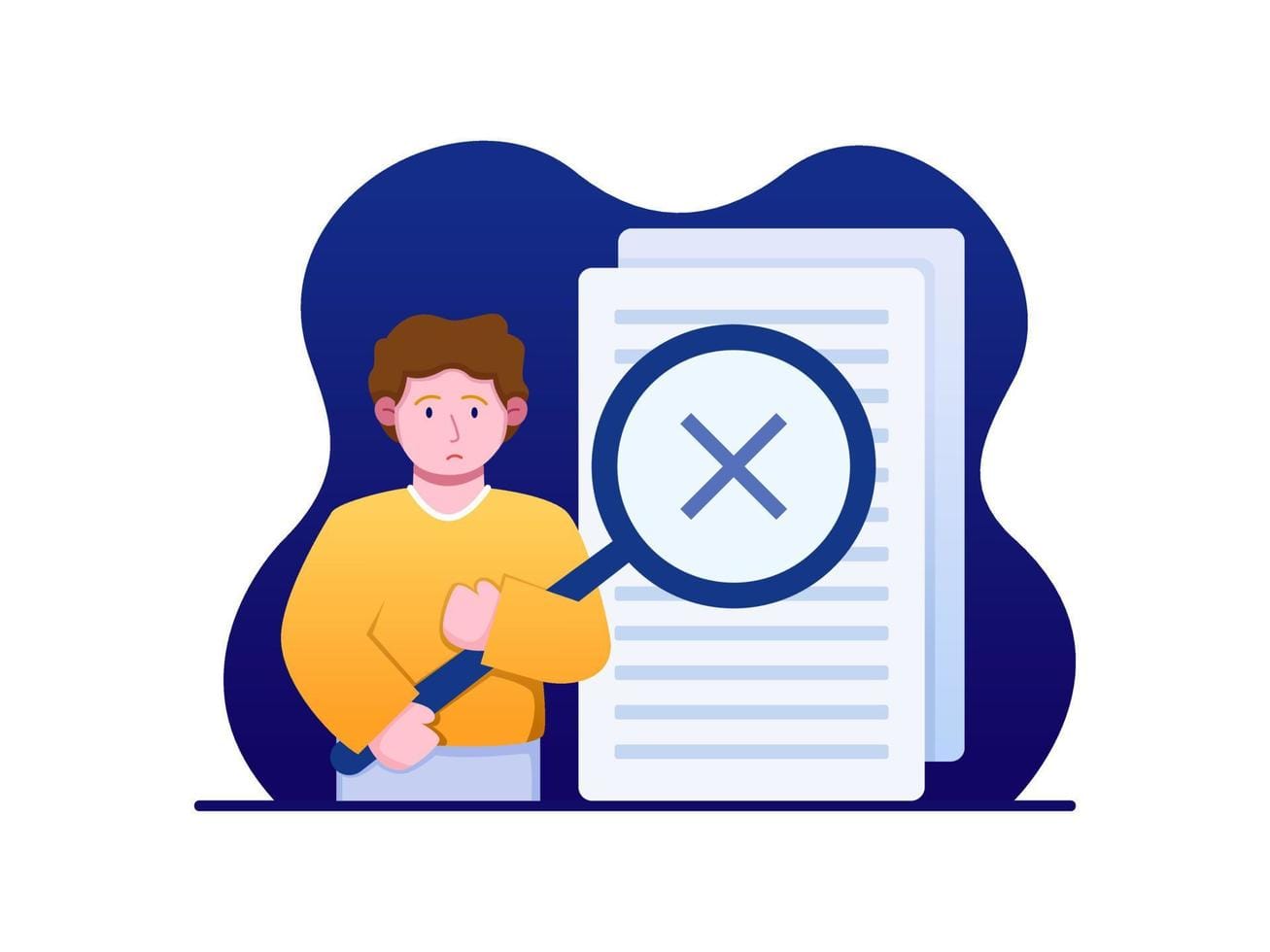 Illustration of a person searching through records with a magnifying glass, symbolizing the investigation of a missing media title.