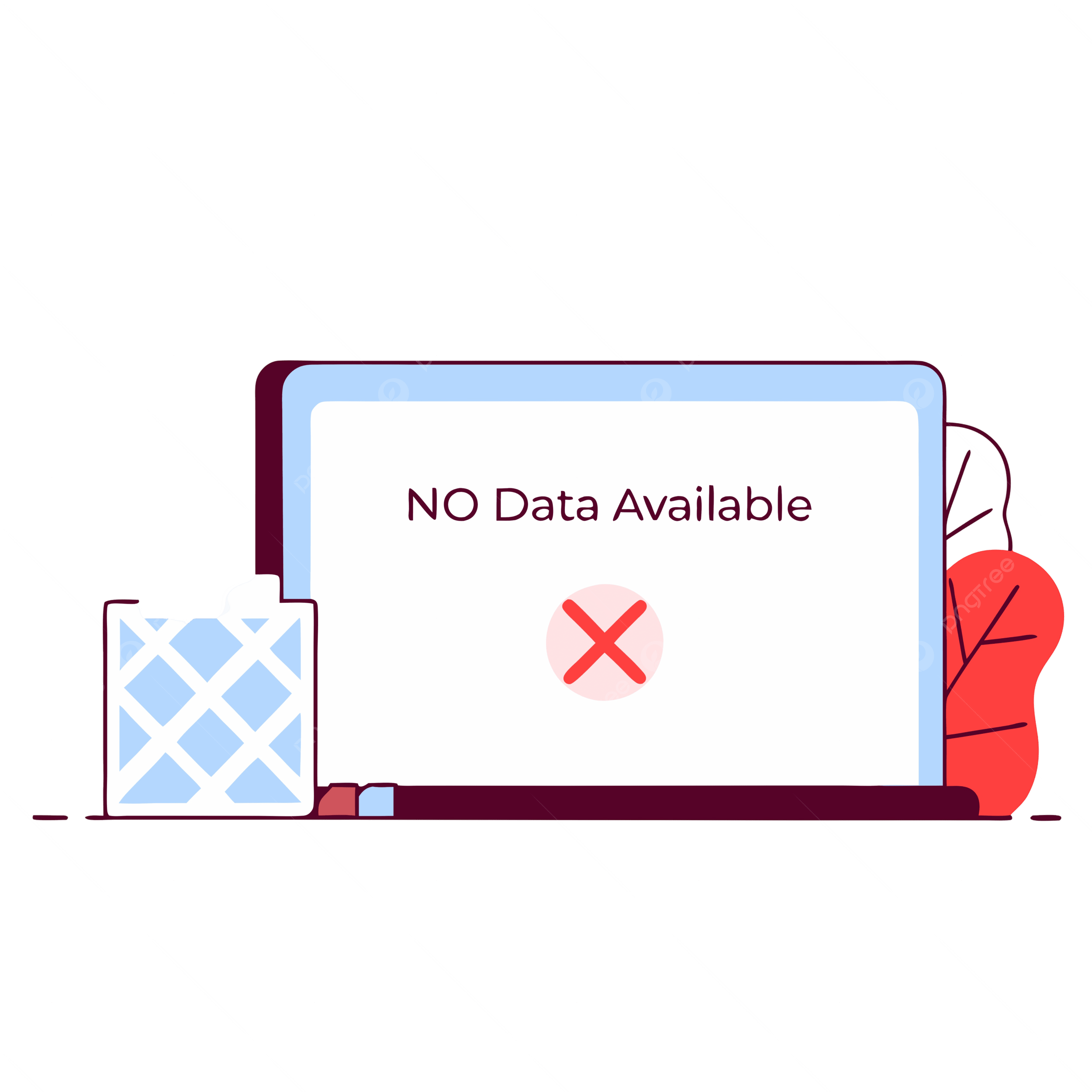 Digital illustration of a laptop screen showing "No Data Available" representing a missing video title or deleted catalog.
